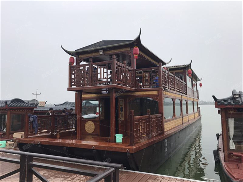 20米大型景區商務游船 豪華畫舫木船 雙層仿古木船 水上電動觀景船 餐飲船