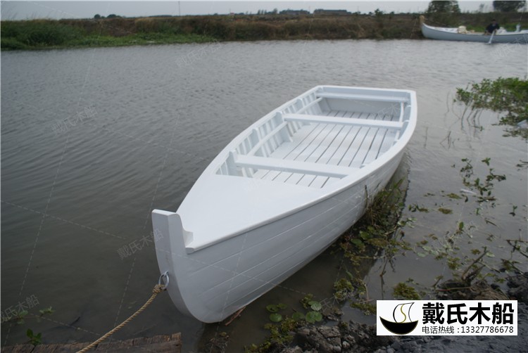 4米白色手劃船 歐式觀光木船 尖頭船